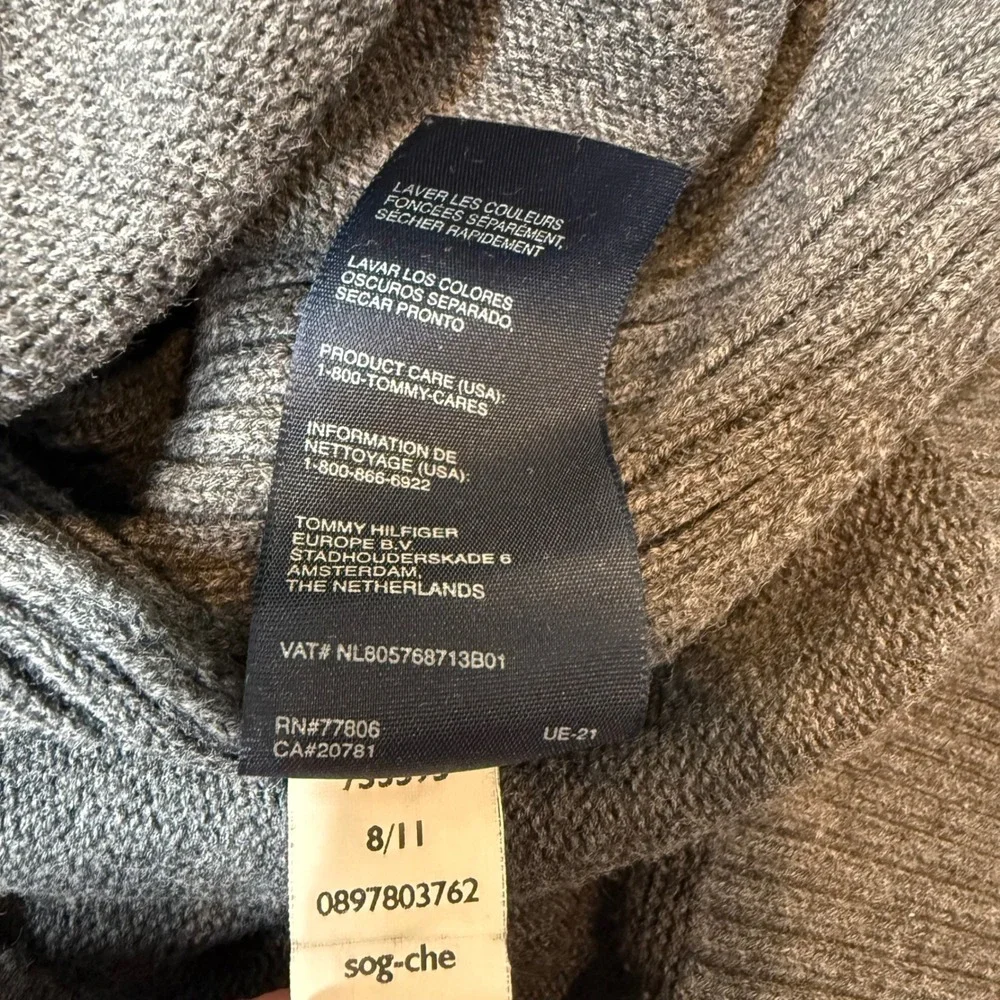 Tommy Hilfiger Mens XL Gray 1/4‎ Zip Cotton Knit Pullover Sweater Mock Neck Logo